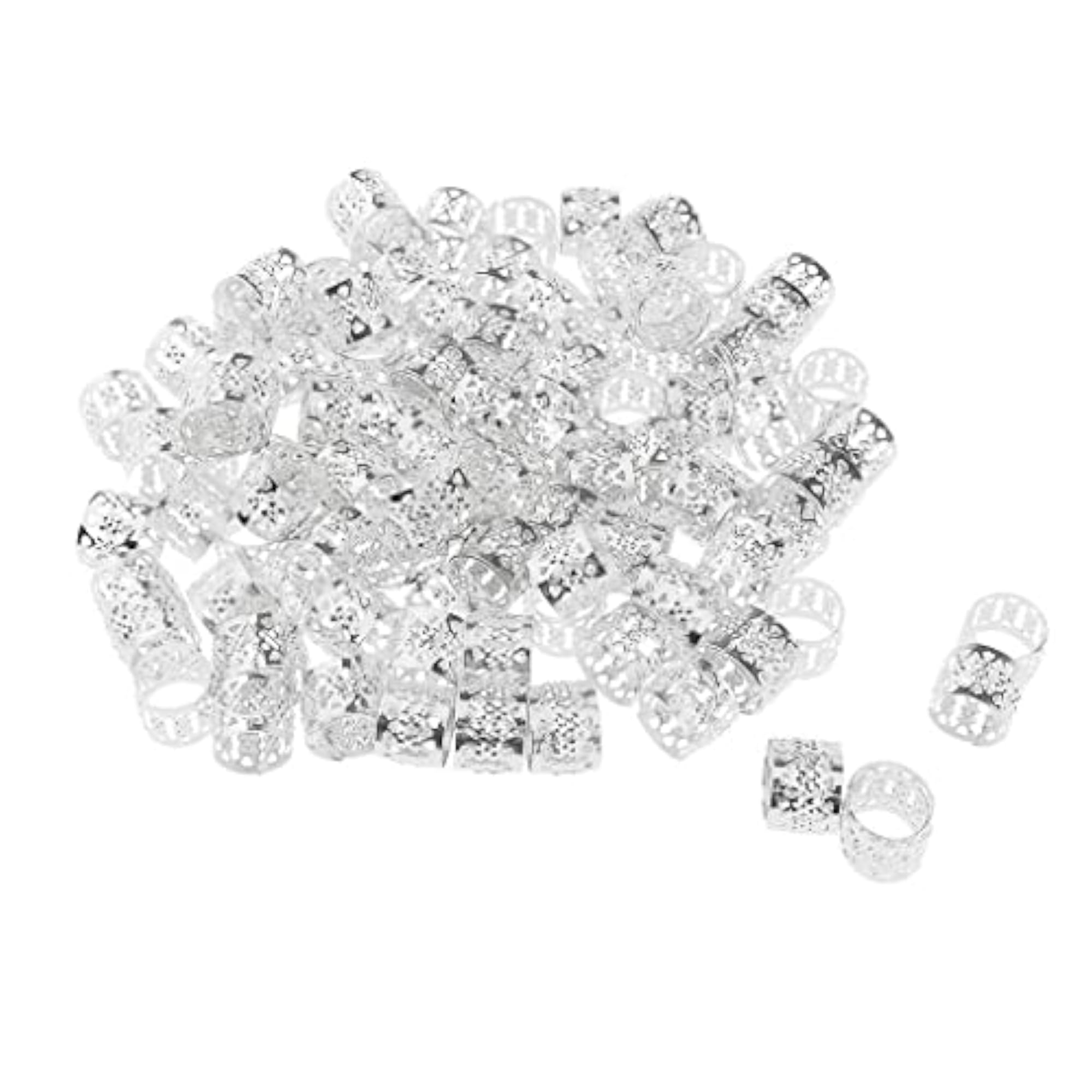 100Pcs Heart Metal Cuff Hair Extension Decorations, Silver